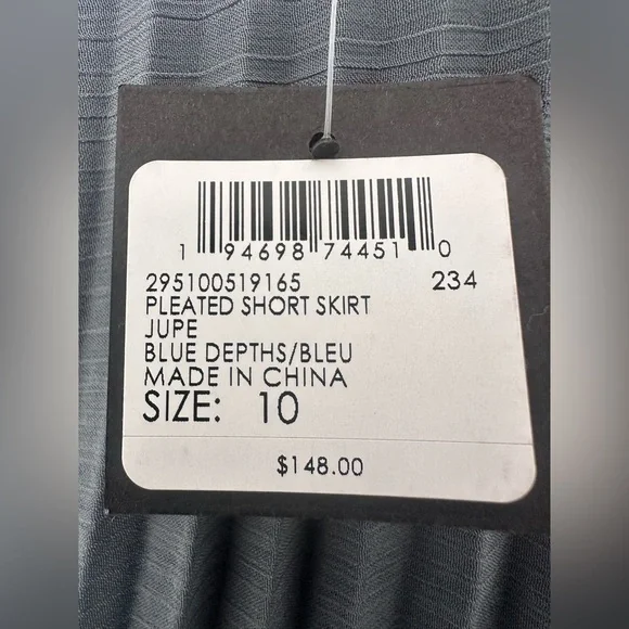 Club Monaco Pleated Mini Skirt Blue Depths Size 10 NWT A-Line Recycled Polyester - Picture 8 of 8